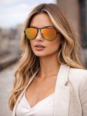 Mirror Polorized UV400 Tented Aviator Sunglasses In Yellow/Orange